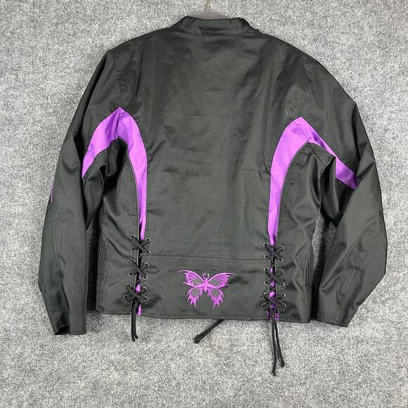 Leather & Hawgs Jacket Mens 2XL Black Purple Motorcycle Biker Lace-Up Padded - Picture 6 of 8